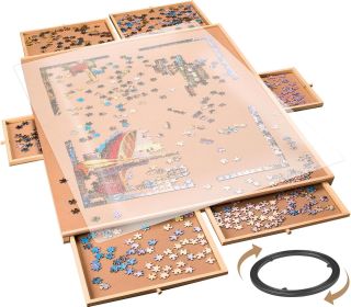 1500 Pieces Puzzle Board with 6 Drawe - 34"x26" Rotating Puzzle Board & Organizer | Wooden Jigsaw Puzzle Table with Cover