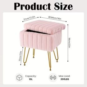 Multifunctional Vanity Stool with Storage, Makeup Chair and Shoe Changing Bench with 4 Gold Metal Legs, Upholstered Ottoman for Bedroom, Living R