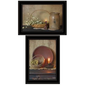 "Candle Light & Flowers" 2-Piece Vignette By Susie Boyer, Ready to Hang Framed Print, Black Frame