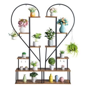 Artisasset 2pcs 6 Layers Half Heart Iron Wood Suitable For Garden Balcony Patio Lawn Home Decoration Plant Stand Flower Pot Stand Iron Flower Sta