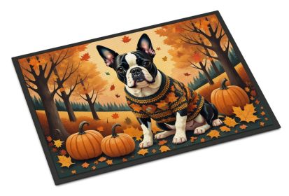 Boston Terrier Fall Doormat Front Door Mat Indoor Outdoor Rugs for Entryway, Non Slip Washable Low Pile, 24H X 36W