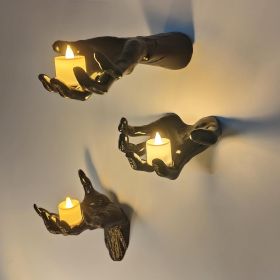Halloween Decorations, Pack of 3 Wall Mounted Creepy Reaching Hands with Lighted Candles, Life-Sized Horror Hands for Gothic Wall Decorations