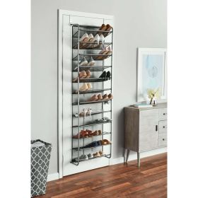 36 Pair Over-The-Door Shoe Closet Organizer Rack for 36 Pairs, 12 Tier, Metal, Gray