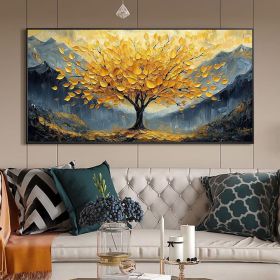 Large Original Golden Tree Oil Painting on Canvas, Custom Wall Art, Abstract Tree of Life Wall Art, Boho Wall D��cor, Living Room Home Decor