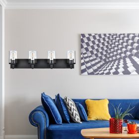 Rustic Wall Light Fixture in Matte Black Finish, 2/3/4/5/6 Light Bathroom Vanity Lighting with Clear Glass Shade