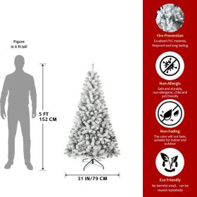 Unlit Artificial Christmas Tree Snow Flocked Fake Christmas Tree With Foldable Base (Option: 5ft)
