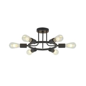 6 Light Modern Sputnik Lights Semi Flush Mount Ceiling Light Black Finished (Color: Black)