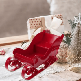 Red Santa Sleigh Christmas Fireplace Decoration Collectible (Color: Red)