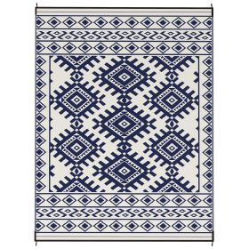 Reversible Outdoor Rug, Waterproof Plastic Straw With Carry Bag, 9 X 12, Blue  White Rhombus Border (Color: Blue)