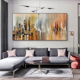 Cityscape Extra Large Brush Stroke Oil Painting on Canvas Artwork Oversize Abstract Wall Art Orange color Handmade Painting (Style: 01, size: 60x120cm)