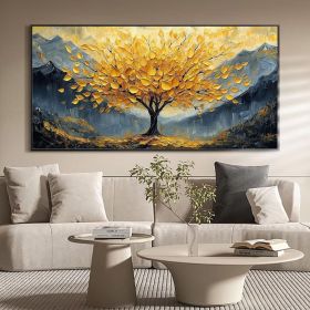 Large Original Golden Tree Oil Painting on Canvas, Custom Wall Art, Abstract Tree of Life Wall Art, Boho Wall Décor, Living Room Home Decor (Style: 01, size: 80x160cm)