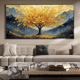 Large Original Golden Tree Oil Painting on Canvas, Custom Wall Art, Abstract Tree of Life Wall Art, Boho Wall Décor, Living Room Home Decor (Style: 01, size: 120x240cm)