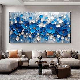 Original Blue Floral Oil Painting On Canvas Large Wall Art Abstract 3d Flower Wall Decor Custom Painting Minimalist Living Room Decor (Style: 01, size: 40x80cm)