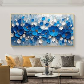 Original Blue Floral Oil Painting On Canvas Large Wall Art Abstract 3d Flower Wall Decor Custom Painting Minimalist Living Room Decor (Style: 01, size: 60x120cm)