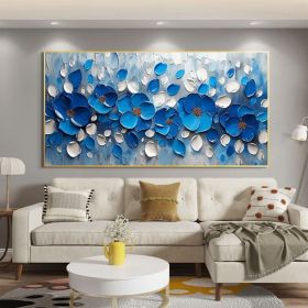 Original Blue Floral Oil Painting On Canvas Large Wall Art Abstract 3d Flower Wall Decor Custom Painting Minimalist Living Room Decor (Style: 01, size: 70x140cm)