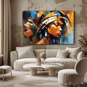 Abstract Black Women Art African Women Hand Painted Oil Painting Mid Century Modern Wall Art Black Girl Wall Art Oversized Wall Decor Above Couch (Style: 01, size: 80x120cm)