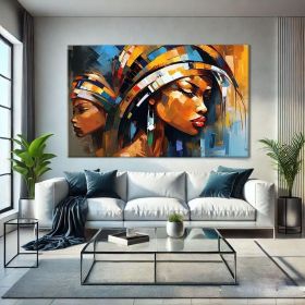 Abstract Black Women Art African Women Hand Painted Oil Painting Mid Century Modern Wall Art Black Girl Wall Art Oversized Wall Decor Above Couch (Style: 01, size: 90x130cm)