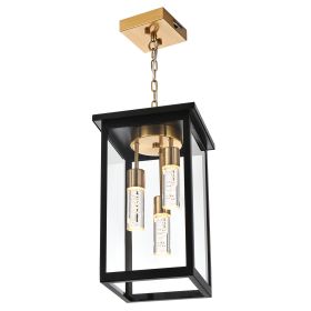 LED 5CCT Large Outdoor Pendant Light Fixtures, Exterior Hanging Lantern LED Integrated Bulbs Included for Porch Patio Yard Garden (Color: Black and Brass, Numbers of Light: 3-Light)