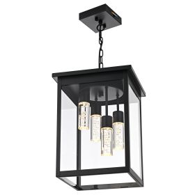 LED 5CCT Large Outdoor Pendant Light Fixtures, Exterior Hanging Lantern LED Integrated Bulbs Included for Porch Patio Yard Garden (Color: Black, Numbers of Light: 4-Light)