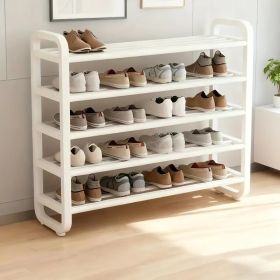 5-Tier Metal and Plastic Shoe Rack Organizer ��� Space-Saving Narrow Floor Shoe Storage Shelf, Durable Multi-Layer Iron Design, No Wood, Easy Assembly (Color: White)