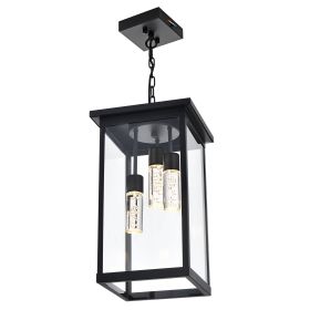 LED 5CCT Large Outdoor Pendant Light Fixtures, Exterior Hanging Lantern LED Integrated Bulbs Included for Porch Patio Yard Garden (Color: Black, Numbers of Light: 3-Light)