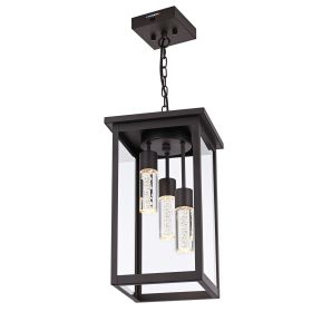LED 5CCT Large Outdoor Pendant Light Fixtures, Exterior Hanging Lantern LED Integrated Bulbs Included for Porch Patio Yard Garden (Color: Oil Rubbed Bronze, Numbers of Light: 3-Light)