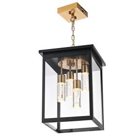LED 5CCT Large Outdoor Pendant Light Fixtures, Exterior Hanging Lantern LED Integrated Bulbs Included for Porch Patio Yard Garden (Color: Black and Brass, Numbers of Light: 4-Light)