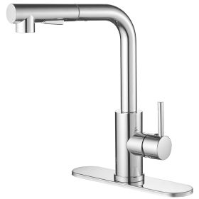 2 Sprayer Single Hole Single-Handle Pull Out Kitchen Faucet 360��Swivel Spout (Color: Chrome)