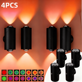 4pcs Rechargeable LED Night Light Wall Lamp Commercial StrobeLight Multi-color Mode Dimmable Indoor Light Magnetic StepLight for Entryway Bedside Desk (Color: Black 4 PCS)