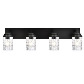 6-Light Bathroom Lighting, Modern Black Vanity Light Fixture Over Mirror, Industrial Fixture with Clear Grid Glass. (Number of Lights: 4-Light)