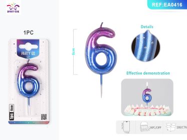 6 cm 1PCS *24PACK Deep Starry Sky Number Candle Gradient Birthday Candle for Magical Cake Decorations (0-9: 6)