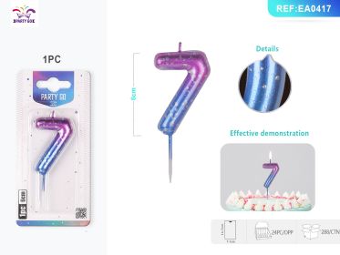 6 cm 1PCS *24PACK Deep Starry Sky Number Candle Gradient Birthday Candle for Magical Cake Decorations (0-9: 7)