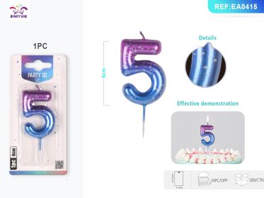 6 cm 1PCS *24PACK Deep Starry Sky Number Candle Gradient Birthday Candle for Magical Cake Decorations (0-9: 5)