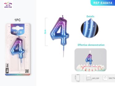 6 cm 1PCS *24PACK Deep Starry Sky Number Candle Gradient Birthday Candle for Magical Cake Decorations (0-9: 4)