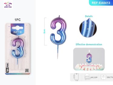 6 cm 1PCS *24PACK Deep Starry Sky Number Candle Gradient Birthday Candle for Magical Cake Decorations (0-9: 3)