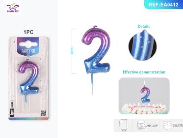 6 cm 1PCS *24PACK Deep Starry Sky Number Candle Gradient Birthday Candle for Magical Cake Decorations (0-9: 2)