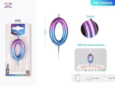 6 cm 1PCS *24PACK Deep Starry Sky Number Candle Gradient Birthday Candle for Magical Cake Decorations (0-9: 0)