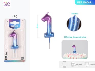 6 cm 1PCS *24PACK Deep Starry Sky Number Candle Gradient Birthday Candle for Magical Cake Decorations (0-9: 1)