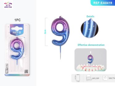 6 cm 1PCS *24PACK Deep Starry Sky Number Candle Gradient Birthday Candle for Magical Cake Decorations (0-9: 9)