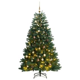 Artificial Hinged Christmas Tree 300 LEDs & Ball Set 70.9" (Color: Green)