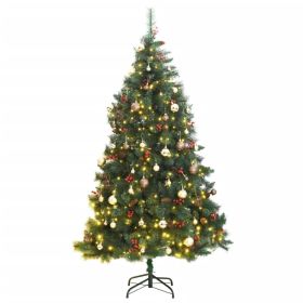 Artificial Hinged Christmas Tree 300 LEDs & Ball Set 70.9" (Color: Gold)