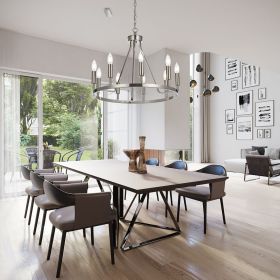 Modern Farmhouse Chandelier 6 Light Brushed Nickel Round Industrial Country Style Wagon Wheel Pendant Light Fixtures for High Ceilings (Numbers of Light: 9-Light)