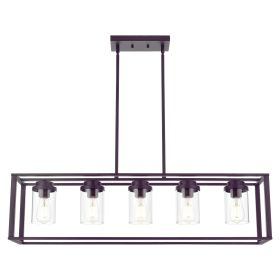 Lighting 5-Light Dining Room Light Modern Pendant Lighting for Kitchen Island with Clear Glass Shade Linear Cage Chandelier Hanging Ceiling Light (Color: Oil Rubbed Bronze)