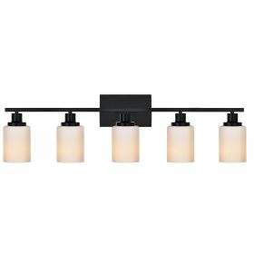 Bathroom Light Fixtures Brushed Brass 6-Light Bathroom Vanity Light, Modern Bathroom Lights Over Mirror with Milky White Glass Shade (Color: Black, Numbers of Light: 5-Light)