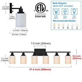 Bathroom Light Fixtures Brushed Brass 6-Light Bathroom Vanity Light, Modern Bathroom Lights Over Mirror with Milky White Glass Shade (Color: Black, Numbers of Light: 6-Light)