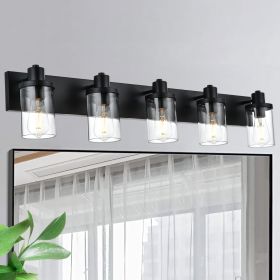 Rustic Wall Light Fixture in Matte Black Finish, 6 Light Bathroom Vanity Lighting with Clear Glass Shade (Numbers of Light: 5-Light)