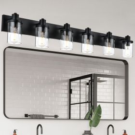 Rustic Wall Light Fixture in Matte Black Finish, 6 Light Bathroom Vanity Lighting with Clear Glass Shade (Numbers of Light: 6-Light)