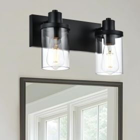 Rustic Wall Light Fixture in Matte Black Finish, 6 Light Bathroom Vanity Lighting with Clear Glass Shade (Numbers of Light: 2-Light)