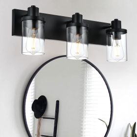 Rustic Wall Light Fixture in Matte Black Finish, 6 Light Bathroom Vanity Lighting with Clear Glass Shade (Numbers of Light: 3-Light)