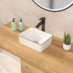 16x12 Inch Above Counter White Ceramic Rectangular Vessel Bathroom Sink (Color: gold line)